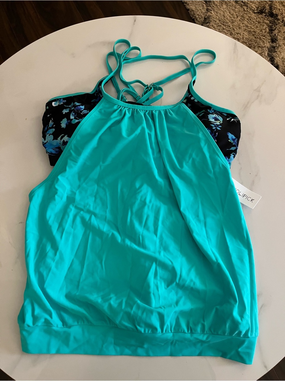 Holipick Women’s Turquoise Floral-Accent Swim Top